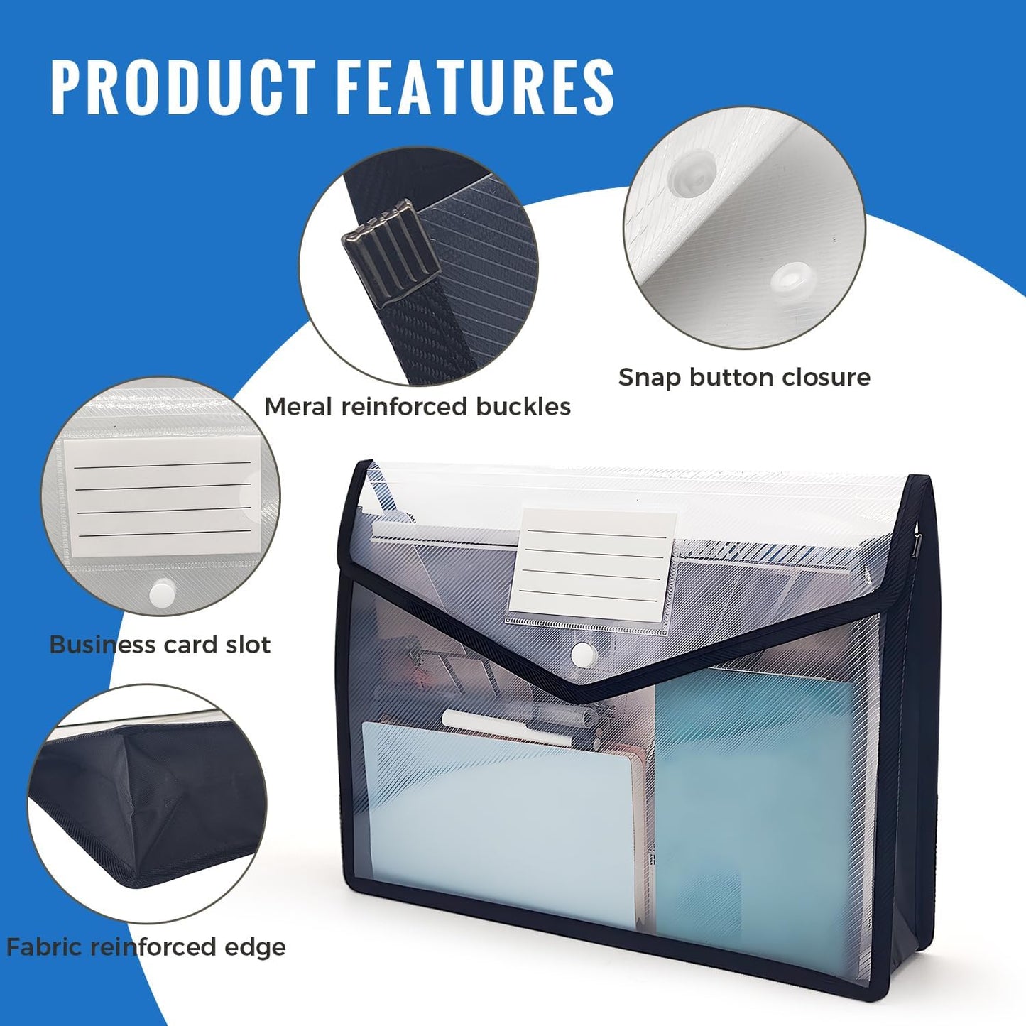 Plastic Expanding File Folder,Envelope Folders for Documents, File Folder Organizer Holder with Snap Closure,Waterproof Transparent File Folder,Large Capacity, Fit Letter/A4 Size (Black-12 Pack)