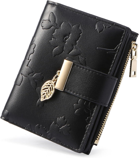 Small Wallet Women RFID Blocking Leather Bifold Wallet Credit Card Holder for Women Ladies Compact Wallet Mini Purse With Zipper Pocket