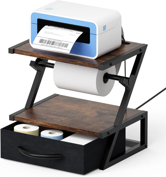 Label Holder for Rolls and Fan-Fold Labels, Shipping Thermal Label Holder with Drawer, Sticker Roll Holder for Desktop Thermal Printer, Label Printer Accessory Supplies for Office, Home,Small Business