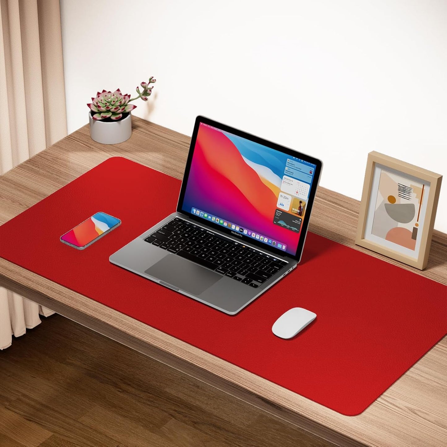 Boutilon Leather Desk Pad Protector,Non-Slip Mouse Pad,Laptop Desk Pad,Office Mouse Mat,Waterproof Leather Desk Blotter,Desk Writing Pad for Office and Home (XL-Red,35.4"x 15.7")