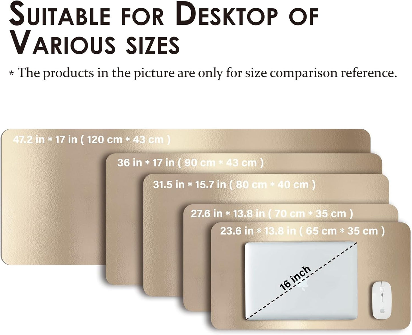 Leather Desk Mat - Small Non-Slip PU Desk Pad for Office and Home - Desk Organization and Accessories - Ideal for Large Mouse Pad and Small Desk Mats on Top of Desks (Champagne Gold,23.6"x 13.8")