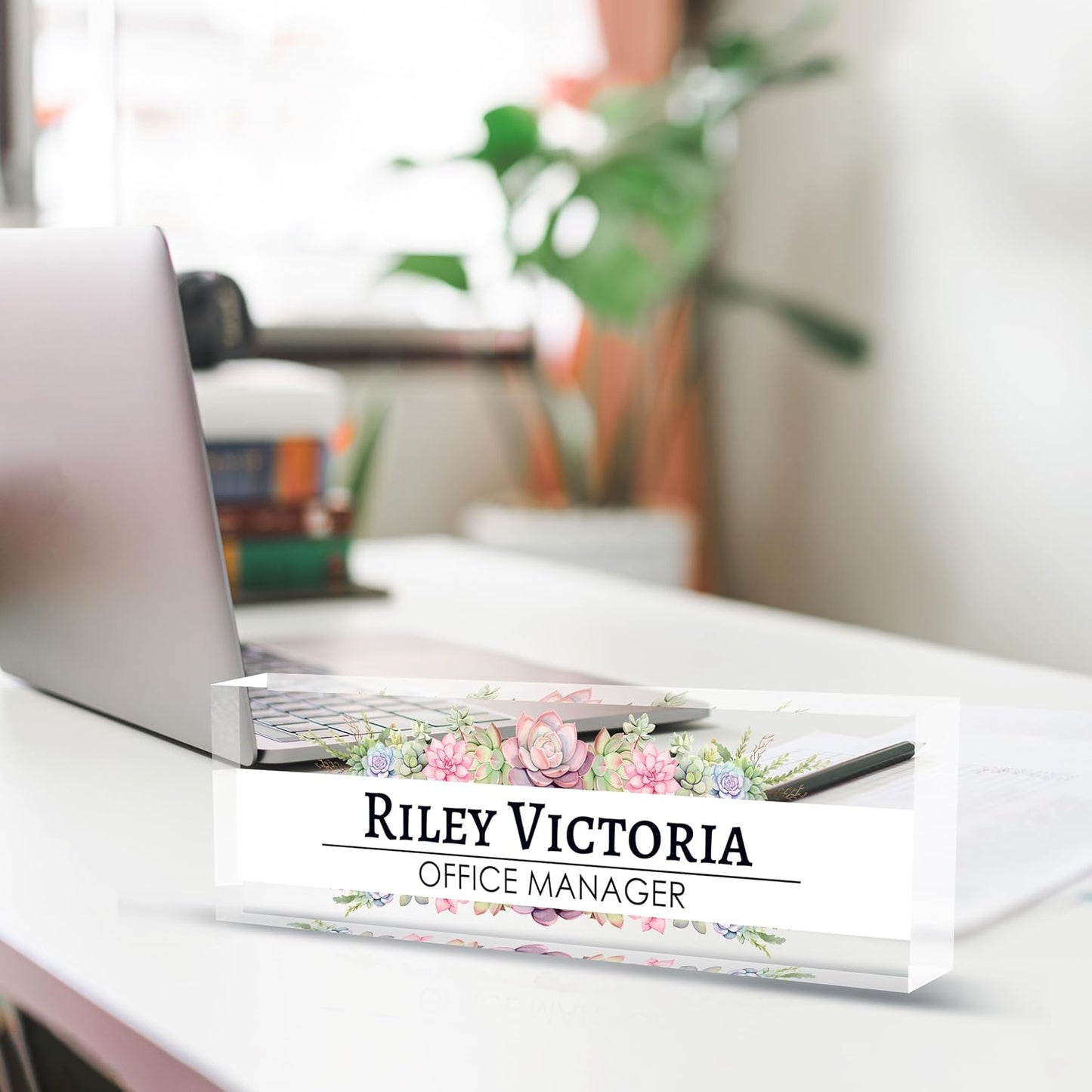 Personalized Name Plate for Desk, Custom Desk Name Plate, Acrylic Name Plate Office Desk Accessories, Personalized Office Gifts for Coworkers Teachers, Employee Appreciation Gifts (A-Victoria)