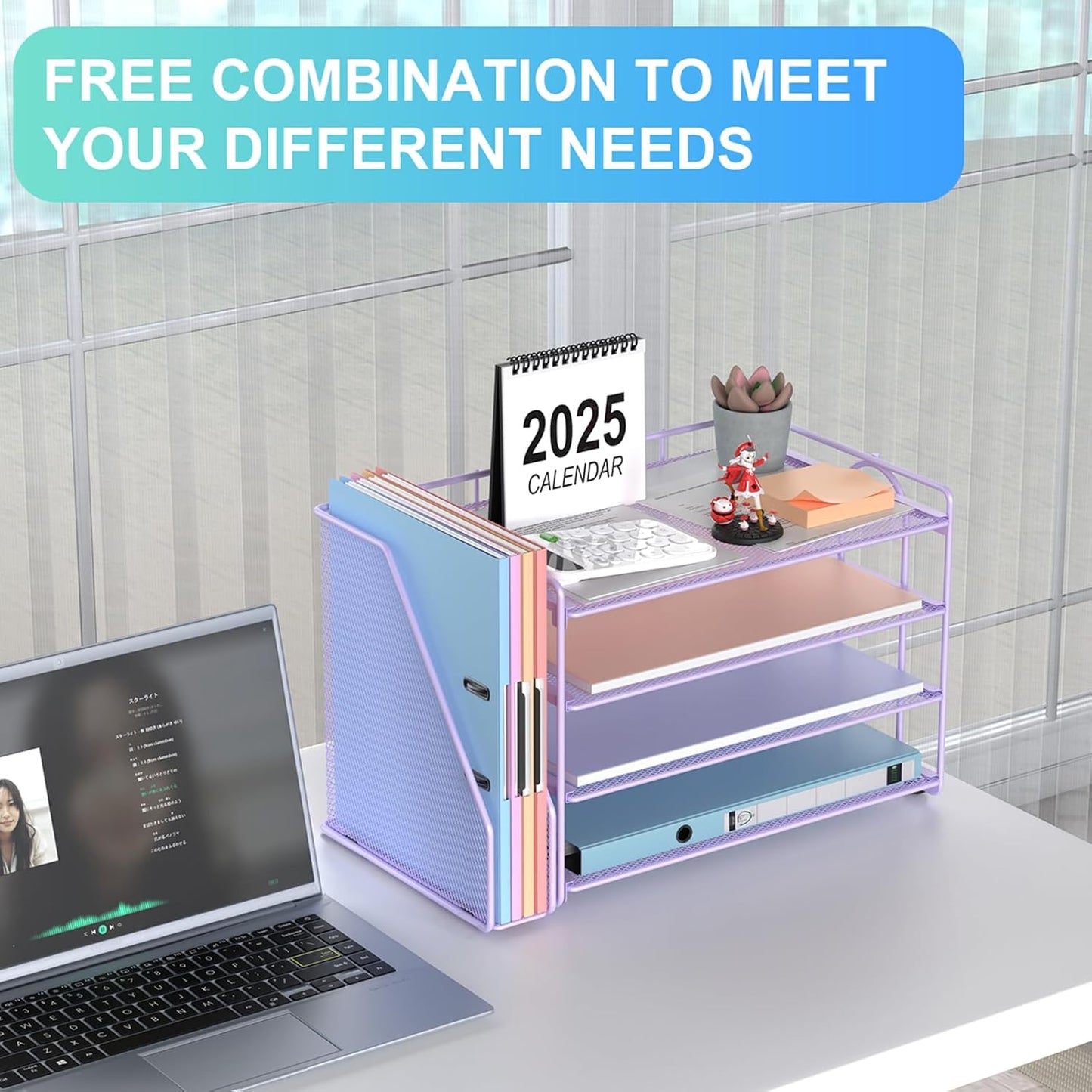 gianotter 4-Tier Paper Organizer With Magazine Holder, Desk Organizers and Accessories, File Organizer for Office Supplies Storag (Purple)