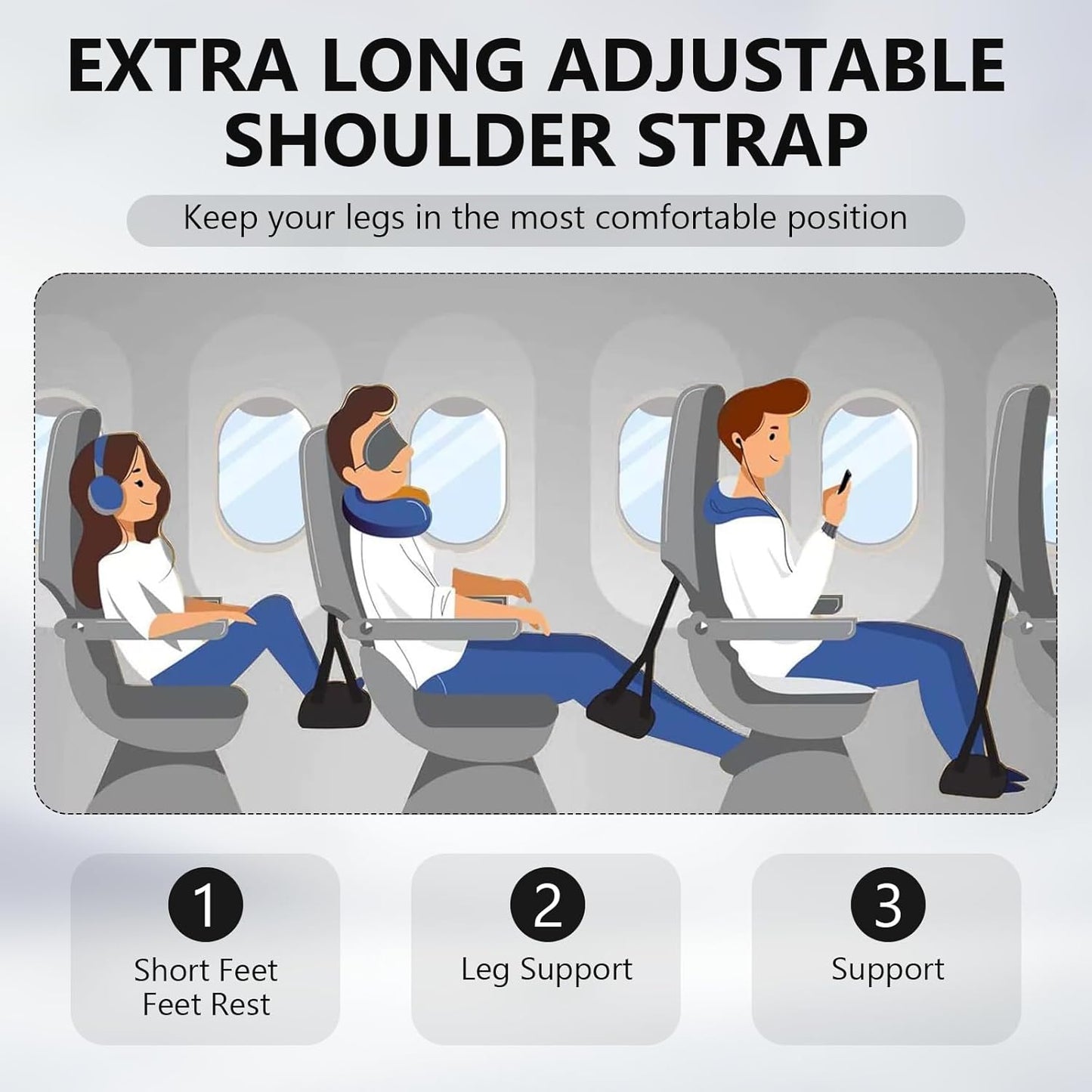 Foot Hammock for Plane Travel 2 PCS Airplane Foot Hammock Portable Airplane Feet Rest with Storage Bag Relaxing Feet and Legs Essential for Long Distance Flights for Men and Women (Black)