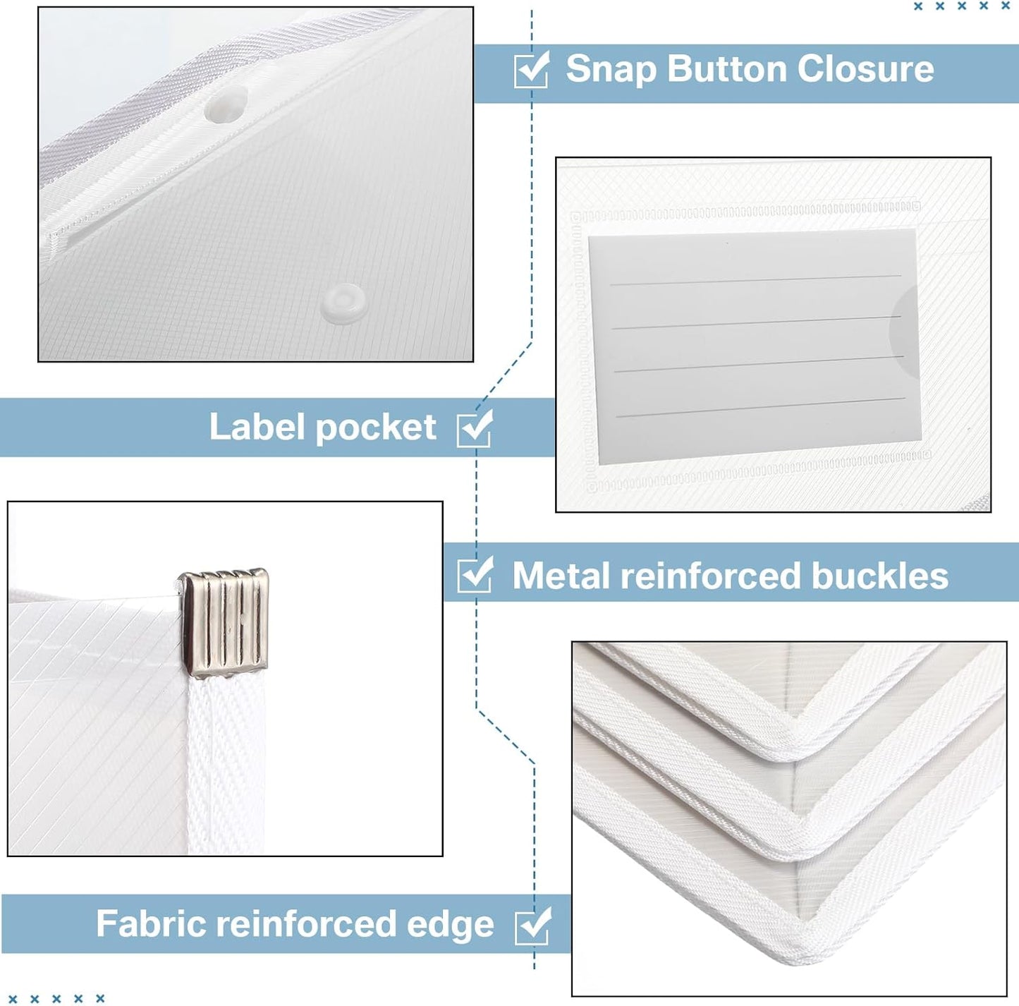 10 Pieces Plastic File Folders Envelope Expanding File Wallet Organizer Documents Folder with Snap Closure and Pocket B4 Waterproof Transparent Pouch for School Office(White,Horizontal)