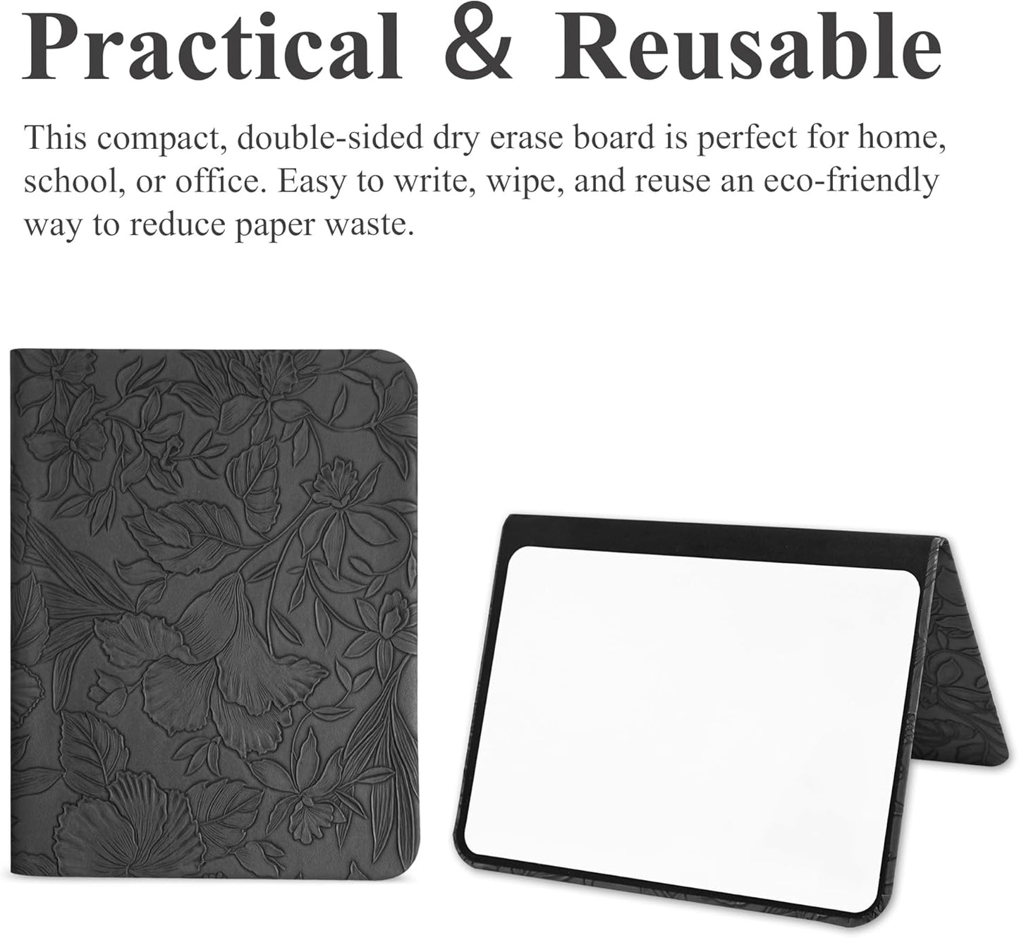 Portable Small White Board Dry Erase Board, Reusable 9.5 * 6.6in Notebook Memo, Office Home Supplies Desk Accessories(1-Carved Black)