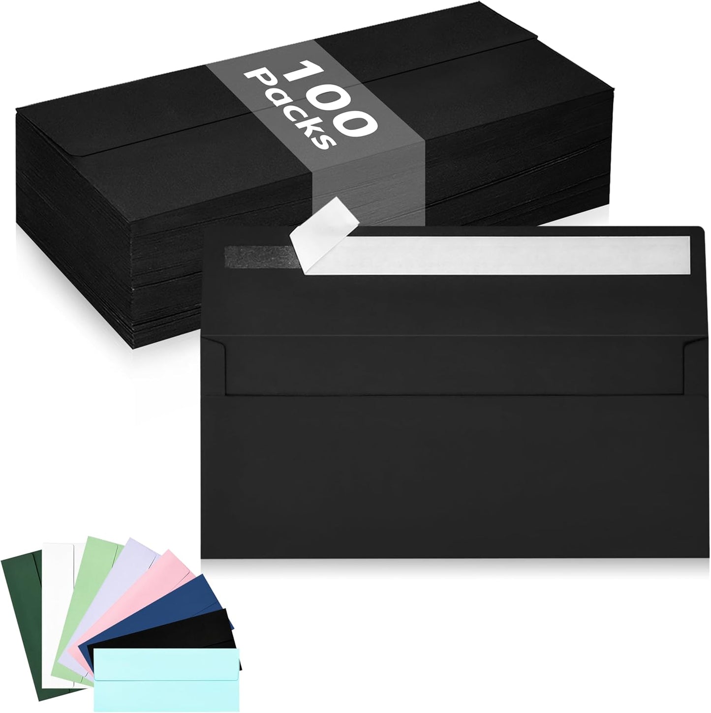 100 Pack #10 Business Envelopes, Black Standard Envelopes Self Seal, Letter Size Business Mailing Envelopes for Checks Letters Invoices Statements Birthday Graduation Wedding,4 1/8 x 9 1/2 Inch