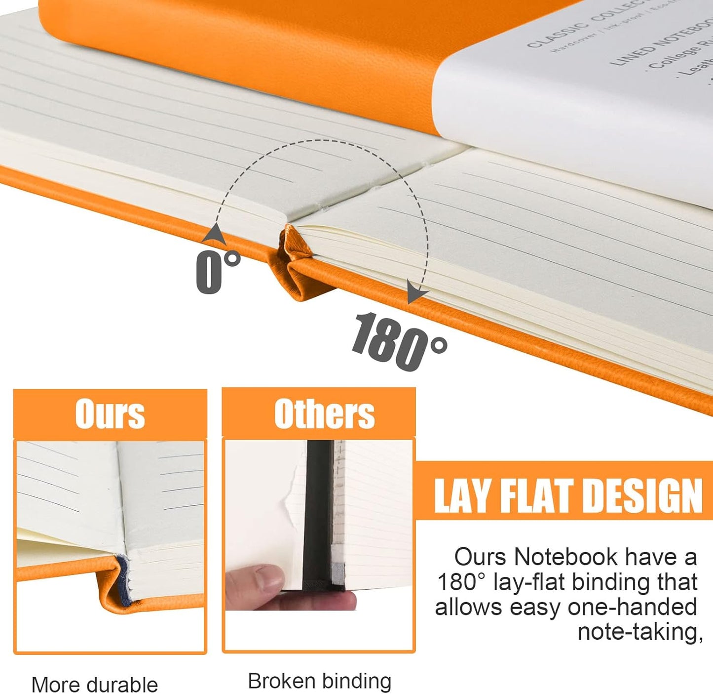 Lined Journal Notebook, 6Pack(Orange), 160 Pages, Medium 5.7 inches x 8 inches - 100 gsm Thick Paper, Hardcover