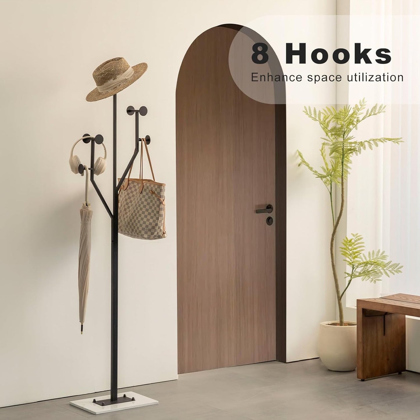 Heavy Duty Coat Rack Tree-shaped Metal Freestanding Coat Tree with Sturdy Marble Base Corner Coat Rack for Bedroom Entryway Hallway 14.96 x 10.24 x 68.9 Inches (Black)