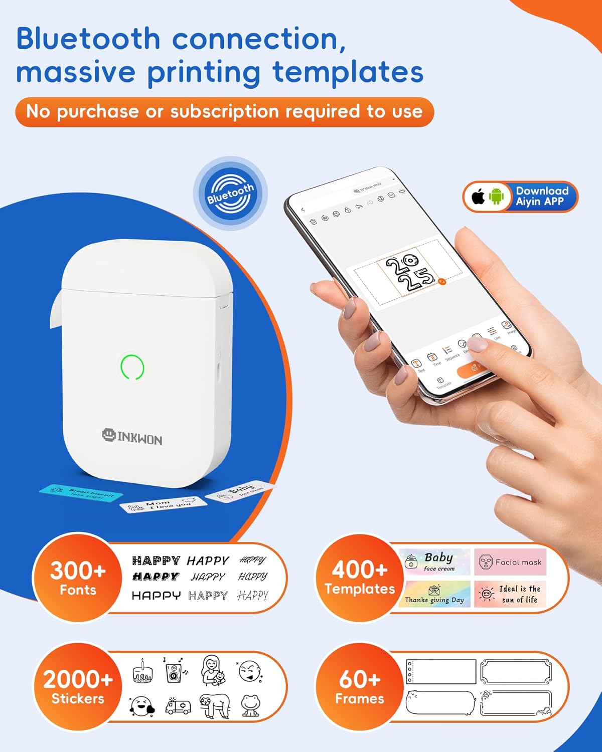 Label Maker Machine with 3 Tapes, D11s Bluetooth Label Maker Waterproof Labels, Portable Mini Label Printer with Various Templates for Home Office School, White