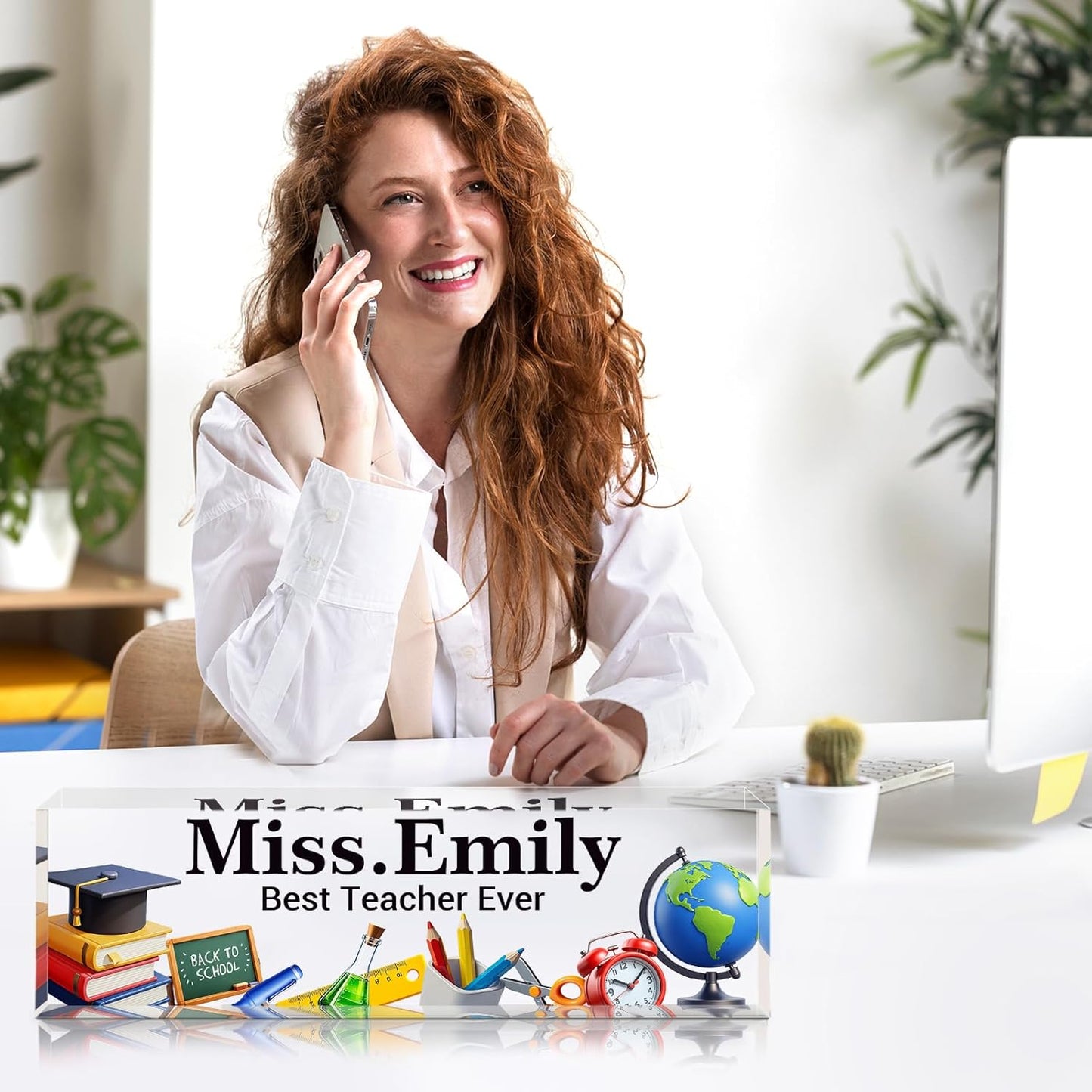 Personalized Name Plate for Desk - Custom Engraved Name Plates for Teacher -Teachers Day Gifts- Best Teacher Ever Teacher Appreciation Gifts- Acrylic Office Decor