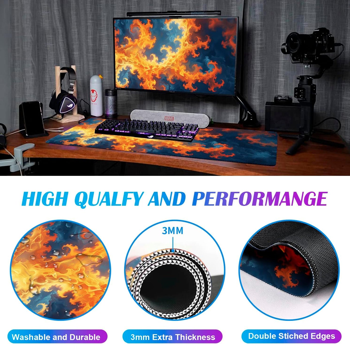 Simplified Marble Patterned Oversized Mouse Pad, Geometric Texture Extended Workstation Desk Pad, Dirt Resistant Laptop Customized Anti Slip Keyboard Mouse Pad 35.4 x 15.7 Inches