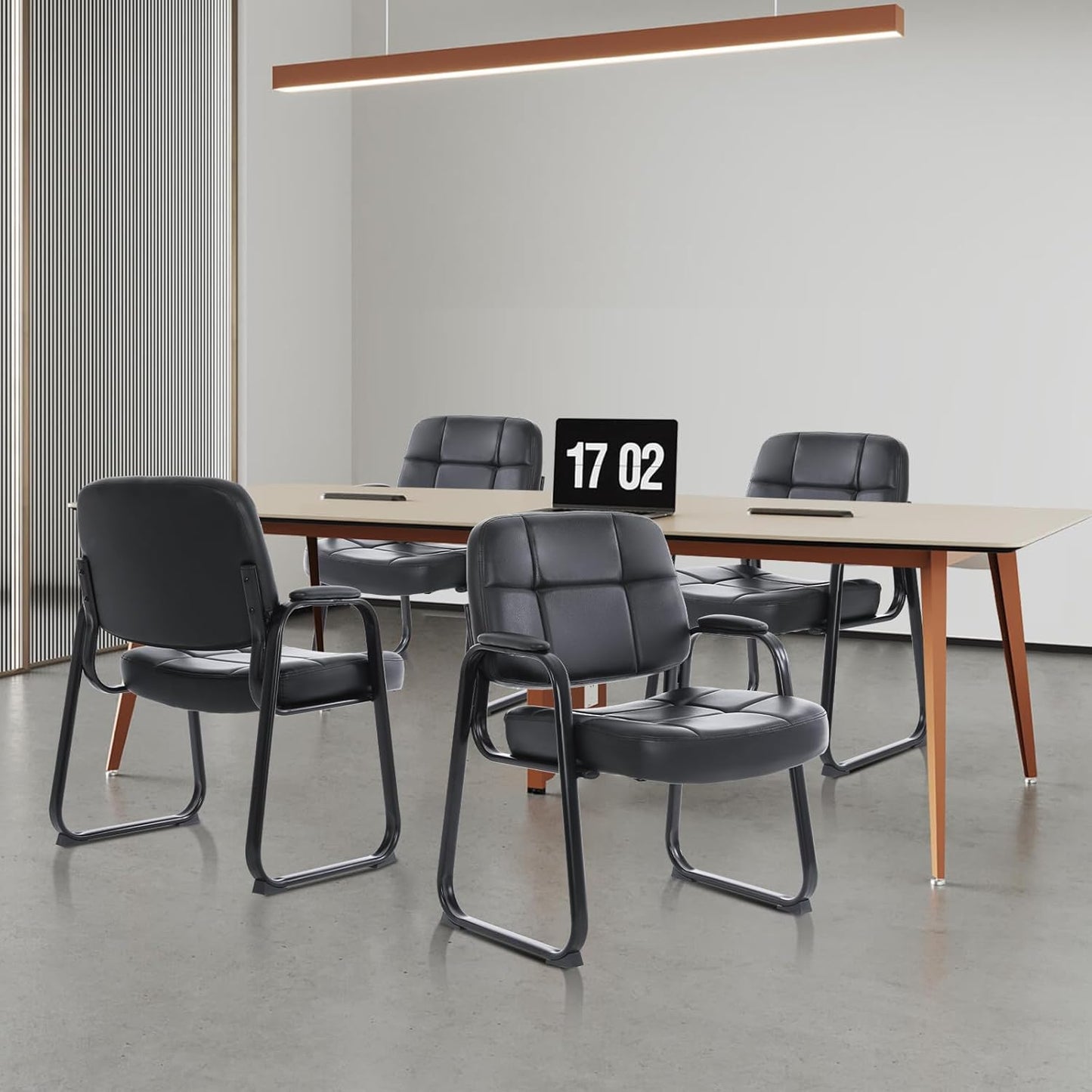 CLATINA Big & Tall Waiting Room Guest Chair with Bonded Leather Padded Arm Rest and Sled Base for Office Reception Lobby and Conference Desk, Black(8 Pack)