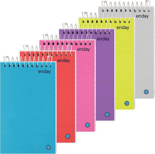 Enday Pocket Notebook, Small Notebooks 3 x 5 Top Bound Small Spiral Notebooks, Memo Pad for Home Office Accessories, 75 Sheets, Mini Notepad in Pink, Purple, Green, Blue, Red, Grey (6 Pack)