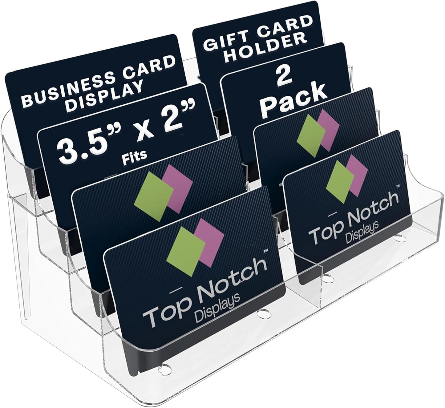 8 Pocket Clear Acrylic Business/Gift Card Holder, Fits standard-sized business cards or gift cards, For Use In Office, Retail, and Hospitality - Pack of 2