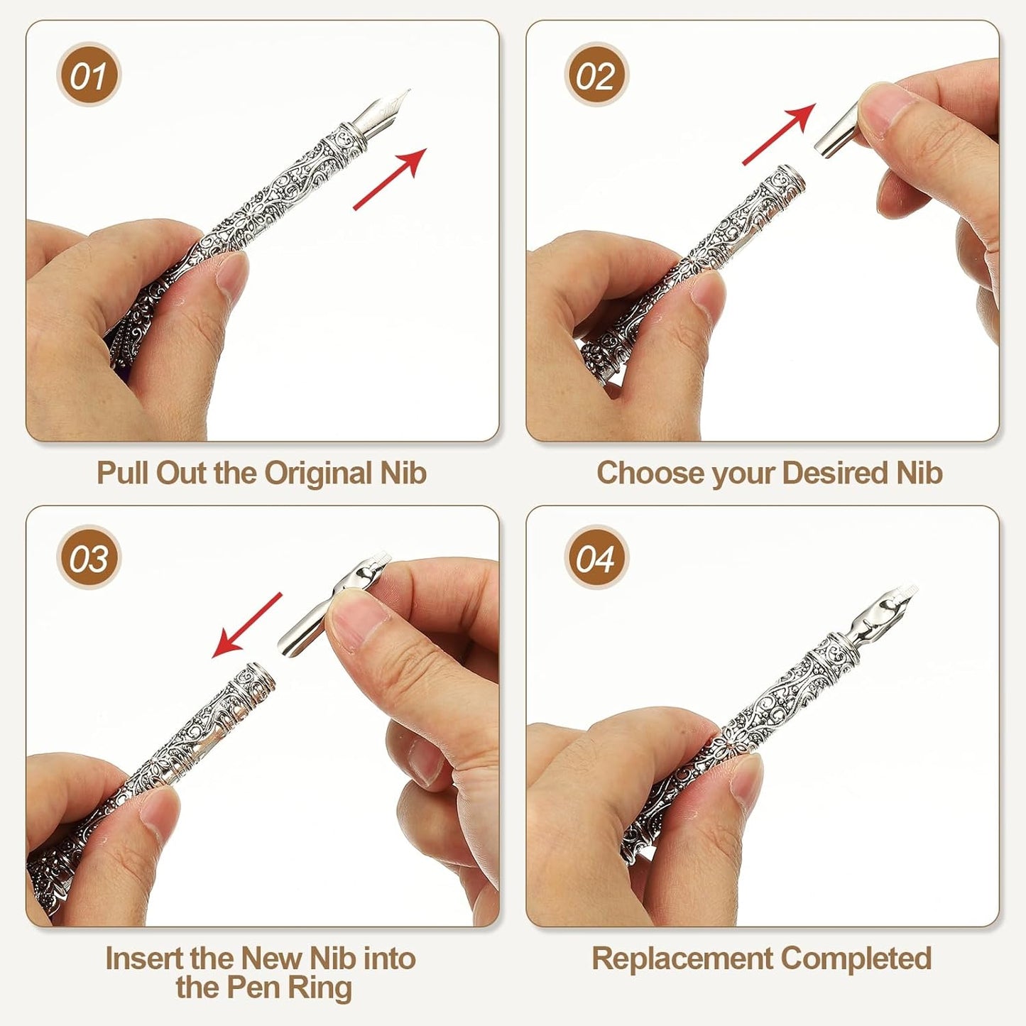 PATIKIL 26.5cm/10.4" Calligraphy Feather Quill Pen, Vintage Feather Dip Pen with 5 Replacement Nibs for Calligraphy Writing Wedding Office Gifts, Light Yellow