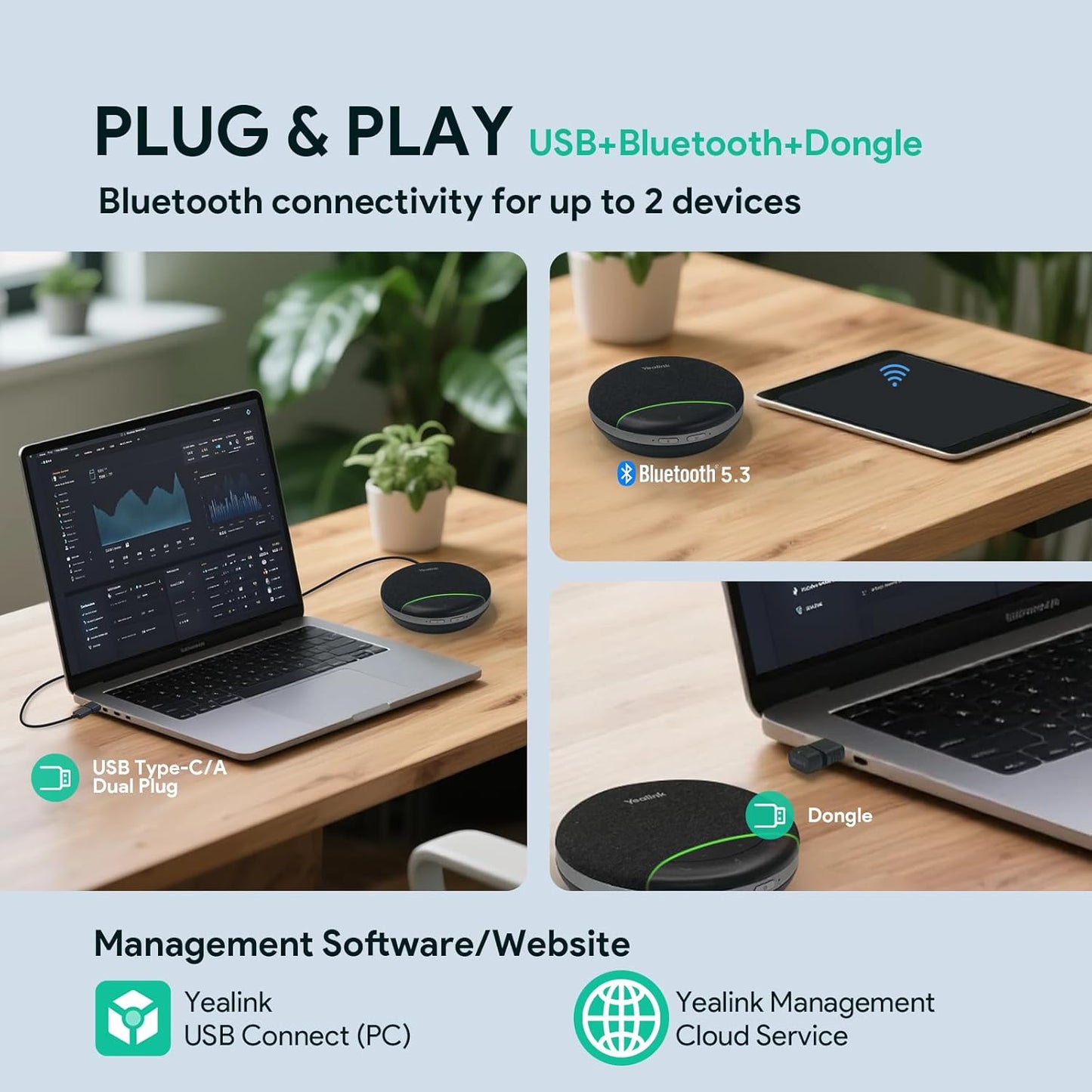 Yealink SP92 Bluetooth Speaker and Microphone with Dongle, Conference Speakerphone for Teams, 13ft 360° Omni Pickup, Full-Duplex Mic, Al Noise Reduction, 20H Call Time, USB C/A