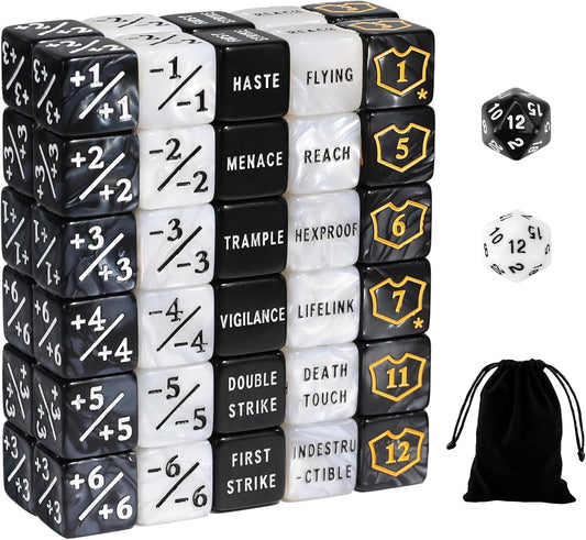 SIXPOINTS 62PCS MTG Dice Set with Plus 1 Life Counter & Keyword Token Dice & Shield Life Counter Dice & D20 Dice Set for Magic The Gathering, MTG, TCG, Card Games Accessories (62Pcs/Set Color-A)