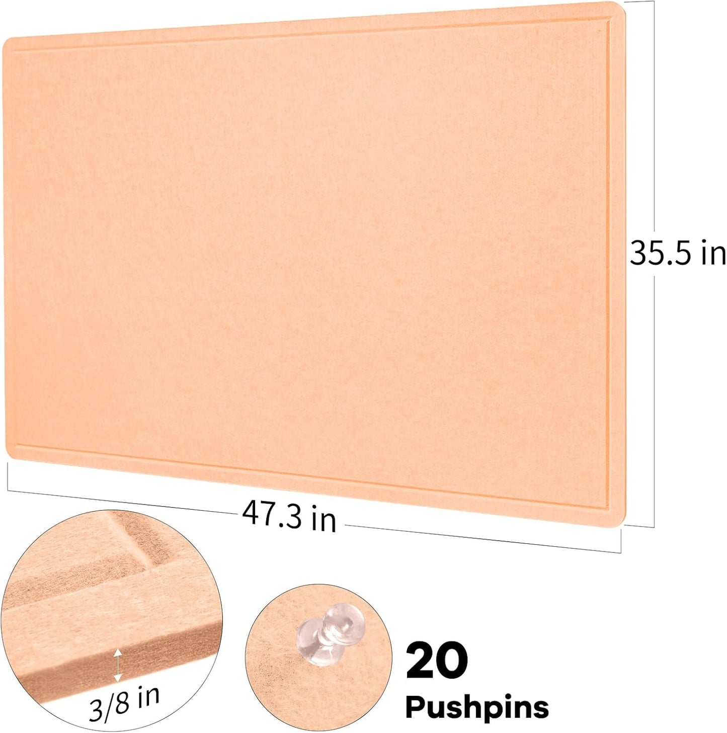 Large Bulletin Board - 48 x 36 Inches, Decorative Felt Pin Board for Wall - 4' x 3' Foldable Photo Display Board with Self-Adhesive Tape, Includes 20 Push Pins - Melon