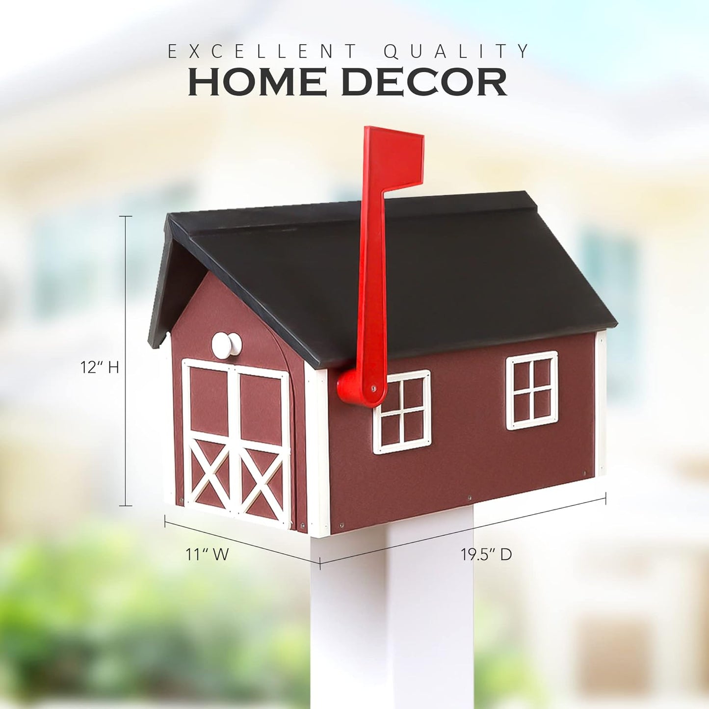 Peaceful Classics Poly Mailbox- Durable, Weather-Resistant Amish Craftsman Mailboxes for Outside Uses Like Front Yard and Road Side- Long-Lasting, Decorative, Modern Mailbox (Burgundy).