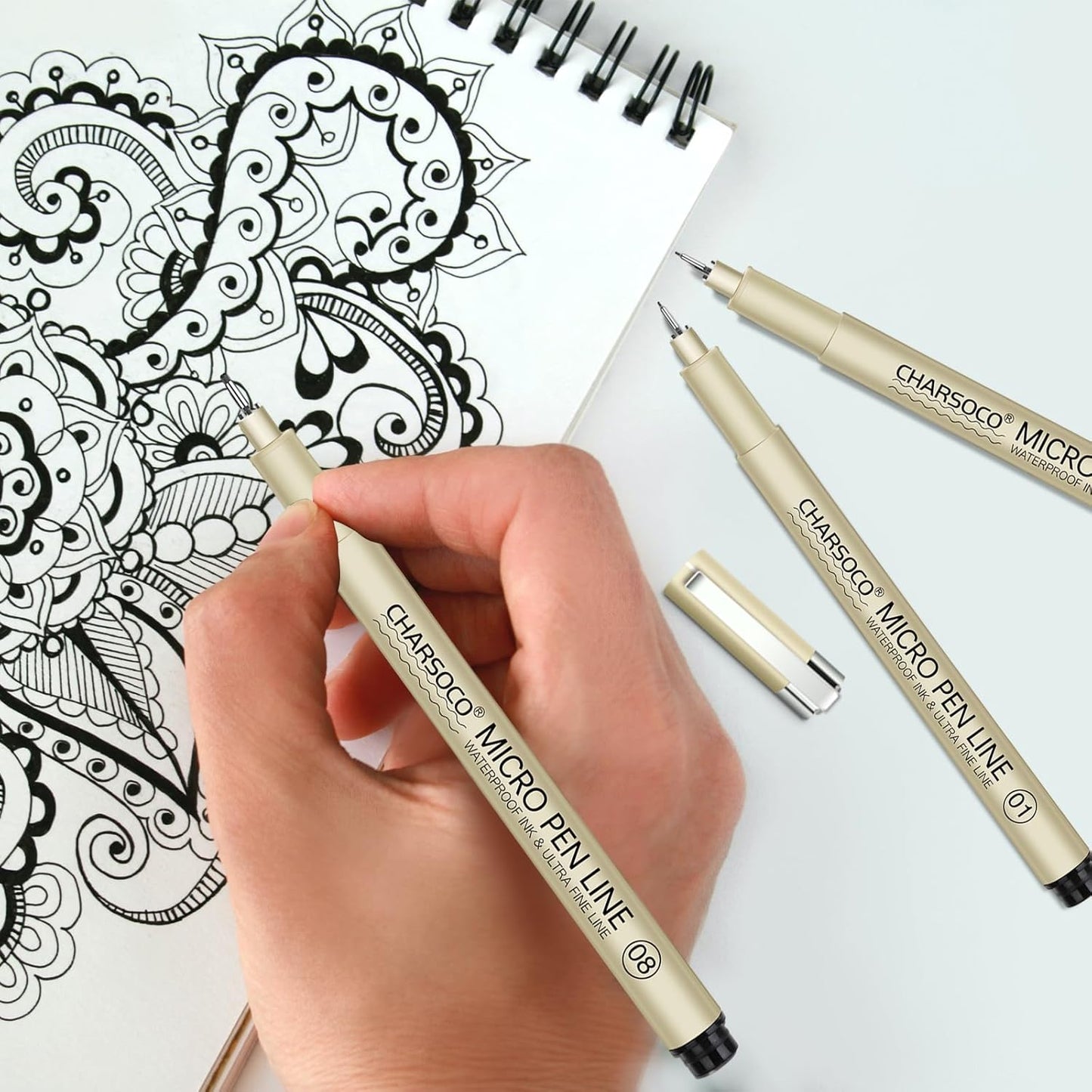 2 Micro Pen, 6 Pack Black Fine Point Pen with Waterproof Archival Ink, 2mm Fineliner Ink Pens for Artist Illustration, Sketching, Anime, Manga, Technical Drawing and Scrapbooking