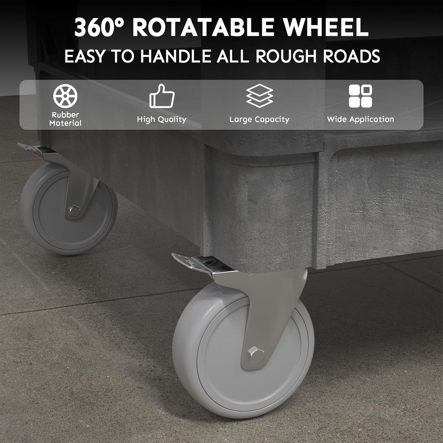 Utility Cart on Wheels, 1000 lbs Capacity Rolling Service Cart, 45 x 25 Inch Work Carts, 2 Shelf Heavy Duty Plastic Tool Cart, Lipped Shelves, for Warehouse, Garage, Cleaning, Gray