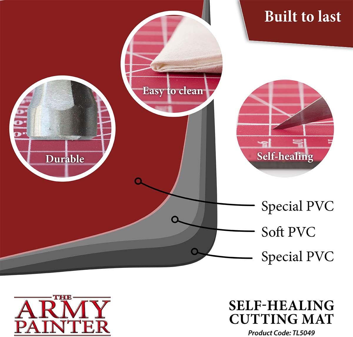 The Army Painter Self-Healing Cutting Mat | Double-Sided PVC Non-Slip Mat| 3-Layer Square Cutting and Modeling Mat| A4, 220x300mm | for Role Play, Board Game