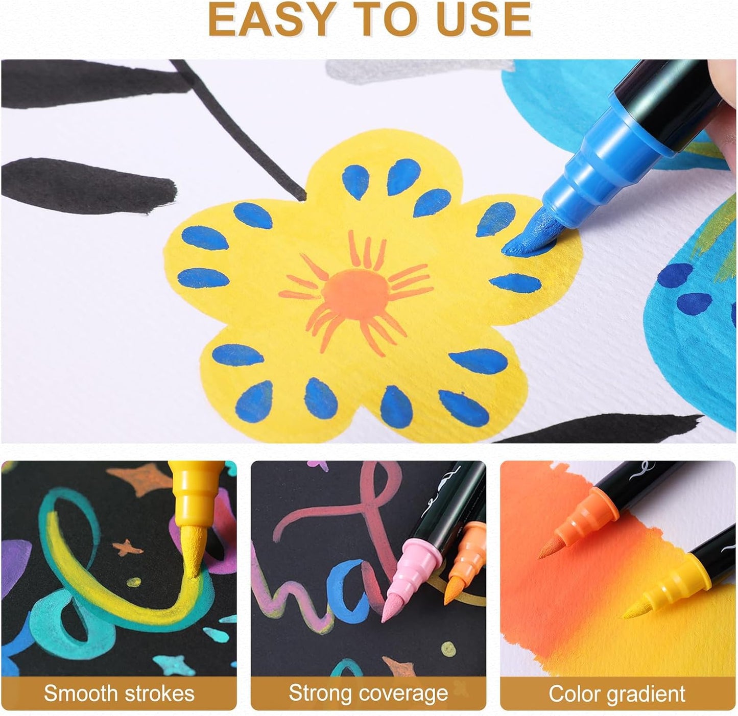 Acrylic Paint Pens Markers, 100 Colors Dual Tip Acrylic Paint Pens with Brush Tip and Fine Tip, Waterproof Markers for Rock Painting, Wood, Canvas, Stone, Glass, Ceramic,DIY Crafts Making Art Supplies