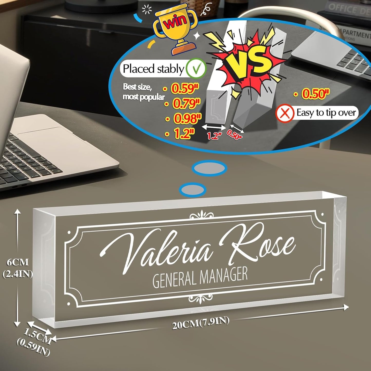 Personalized Name Plate for Desk - Custom Engraved Name Plates for Man - Boss Day Gifts for Boss - Acrylic Office Decor Appreciation Gifts for Teacher Nurse Coworker Social Worker (White Frame)