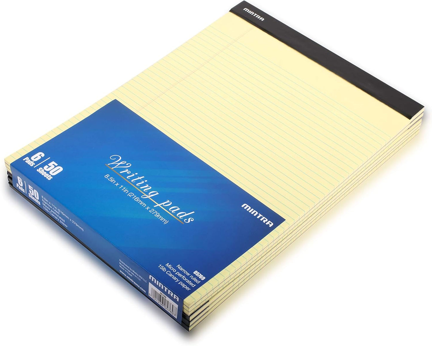 Mintra Office Legal Pads - ((BASIC CANARY 6pk, 8.5in x 11in, NARROW RULED))
