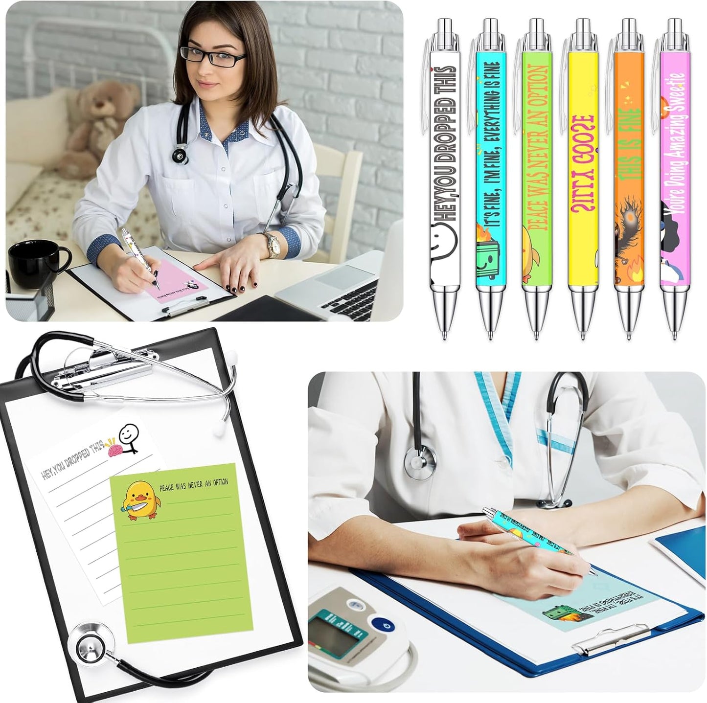 Idealmuzik 6pcs Funny Writing Pens with Sayings,Whimsical and Hilarious Designs,Unique Gift Idea for Nurses,Coworkers,Team,Teachers,Doctors,Party Favors