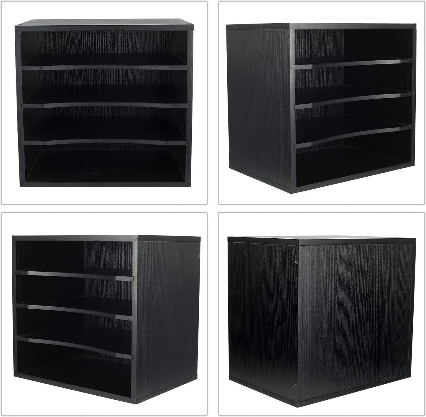 PAG Mail Sorter Organizer, Wood Countertop Literature Organizer, Office Supplies Desktop File Bill Paper Organizer for Office Home School, 4 Compartments, Black