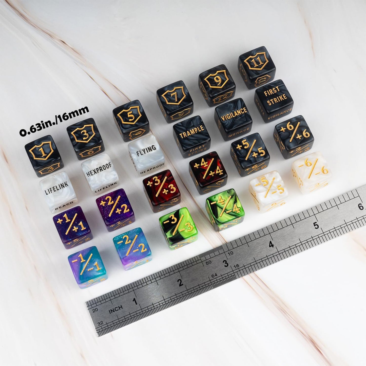 60 PCS MTG Dice Counters Bulk Ability Keywords Counter 1/+1 Shield Life Buff Tokens 6 Sided Dice Set for MTG, TCG, Cards Gaming Accessories