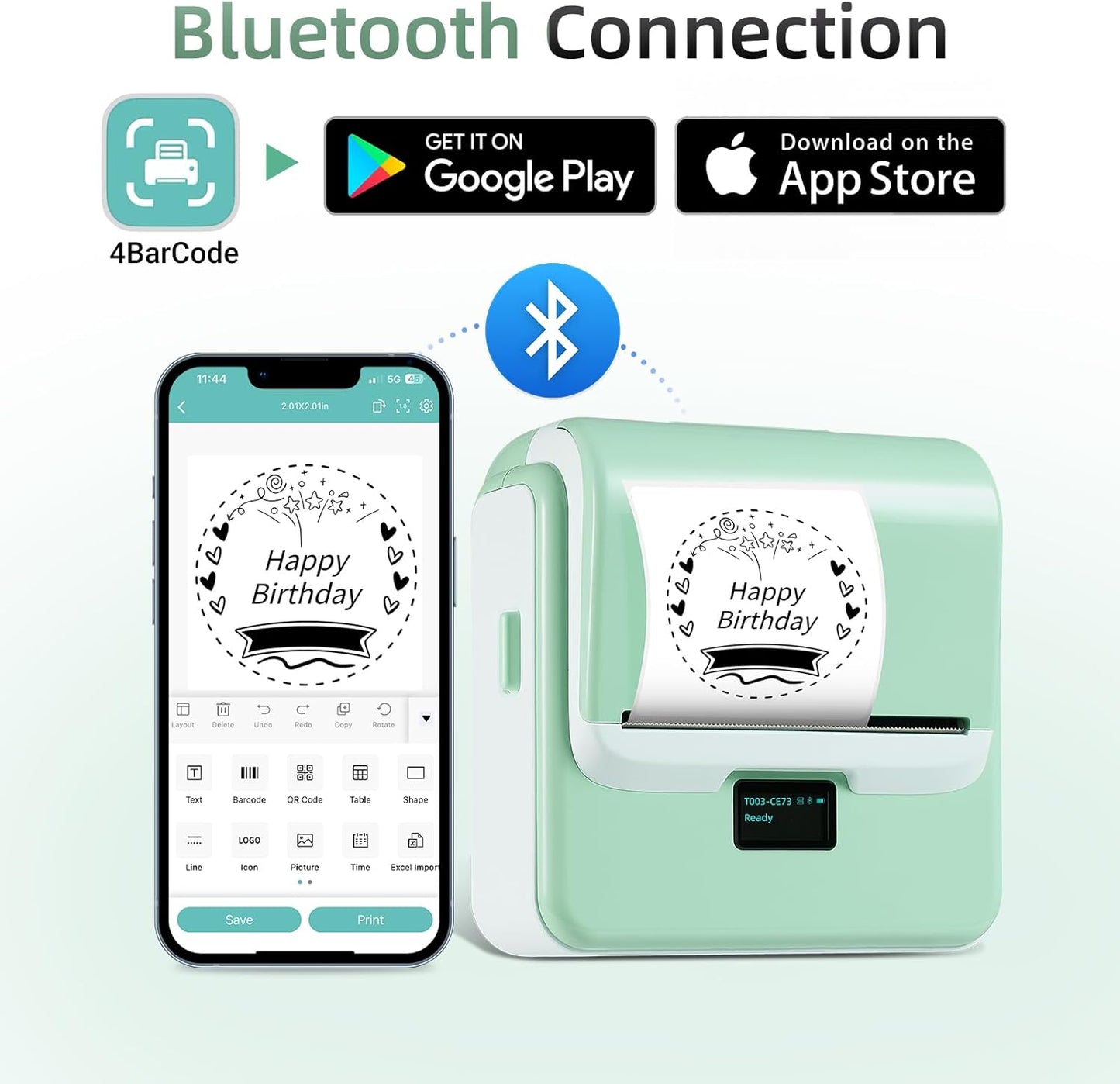 ORGSTA Label Maker Machine with Tape, T003 Thermal Label Maker, 3.15 Inch Bluetooth Label Printer Compatible with Phone & PC, Sticker Printer Barcode Thermal Maker for Small Business, Home, School