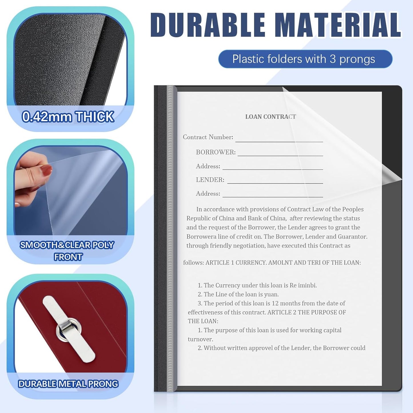 Teling 48 Pcs Clear Front Report Covers with Prongs Plastic Presentation Folders 3 Prong Resume Portfolio Folder for School (Black, Navy Blue, Dark Red)