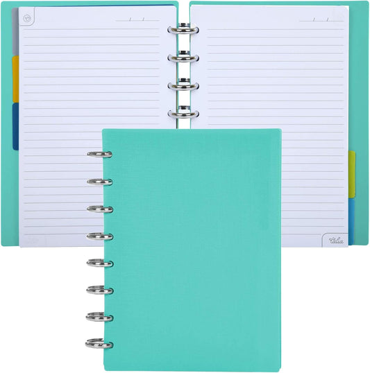Talia Discbound Notebooks, Planner, Customizable, (yCelestial Turquoise w/Silver Discs, Junior (5.5in x 8.5in))