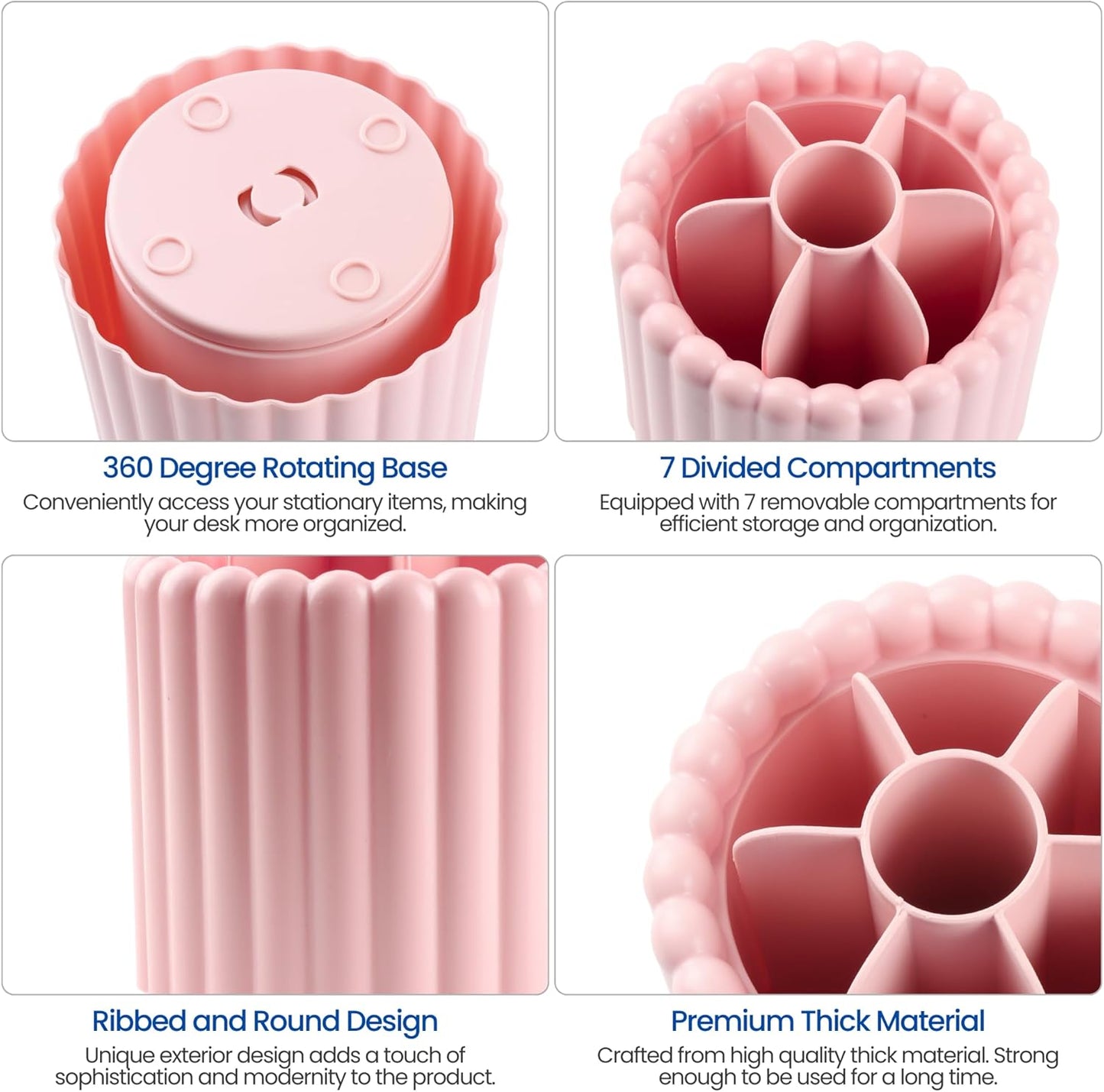 Desk Organizer, 360° Rotating Pen Holder for Desk, Pencil Cup with 7 Compartments Storage Box Caddy for Kids, Office, School, Home (White)