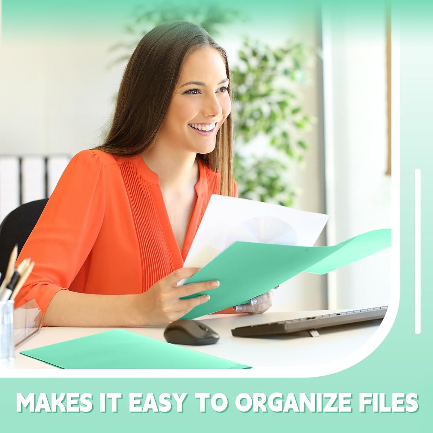 Gueevin 200 Pcs Two Pocket Folders Bulk Plastic File Folder with 2 Pockets Letter Size Paper Heavy Duty Durable Portfolios Case for Home Office School Business 11.61 x 9.45 Inch (Bright Green)