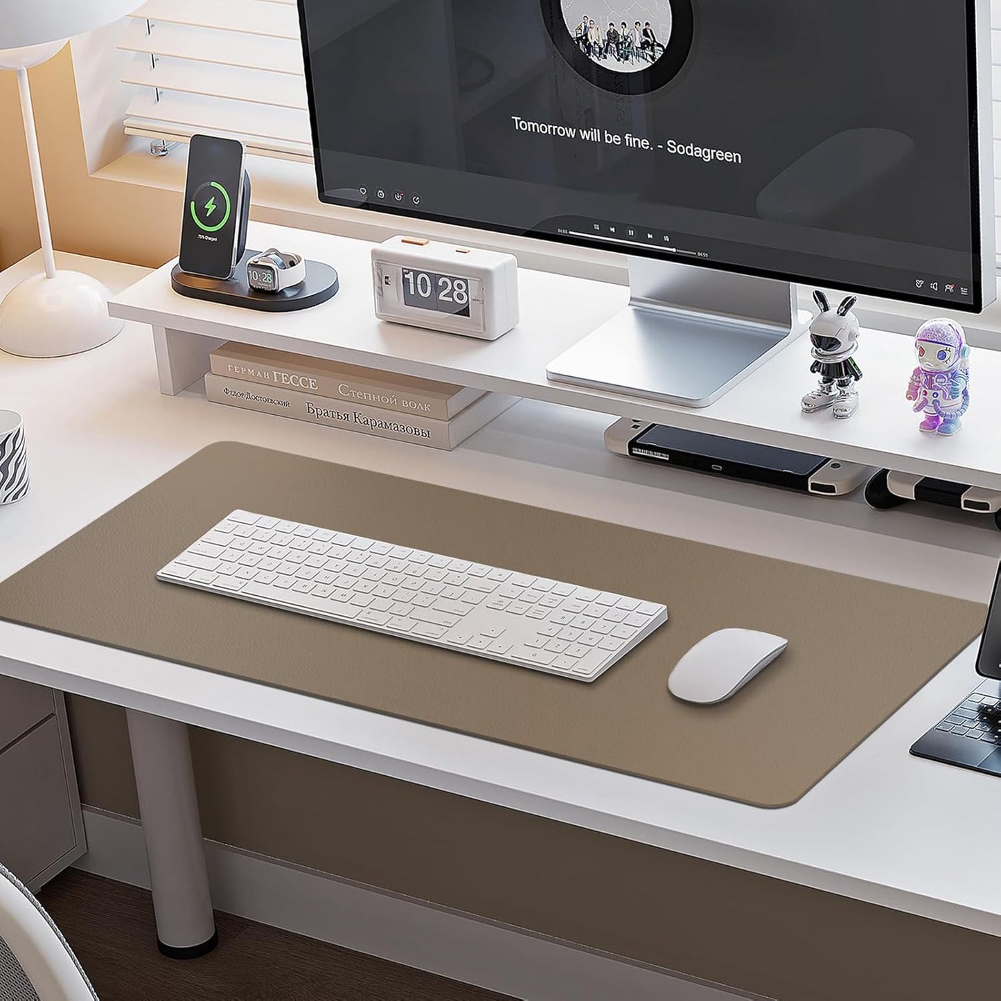 Boutilon Leather Desk Pad Protector,Non-Slip Mouse Pad,Laptop Desk Pad,Office Mouse Mat,Waterproof Leather Desk Blotter,Desk Writing Pad for Office and Home (L-Dark Apricot,35"x 17")