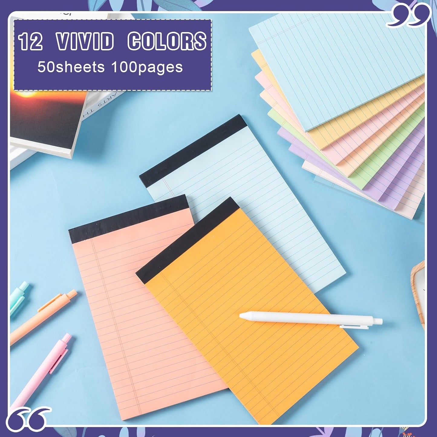 Lincia 24 Pcs 12 Pcs 5" x 8" Small Legal Pads Colored Lined Note Pads Narrow Ruled Writing Notepads 50 Sheets Per Micro Paper Notebook Lined and Perforated for College Office Supplies (Bright Colors)