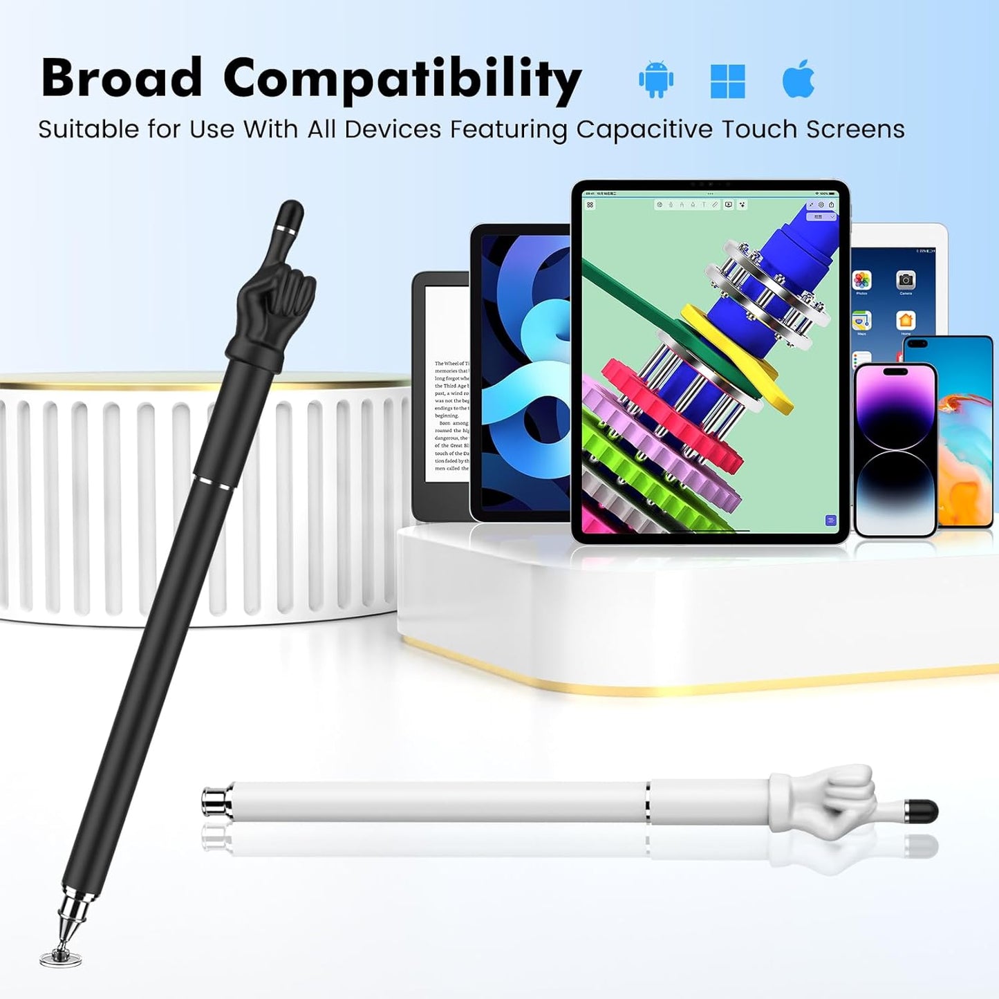 Stylus Pen for Touchscreen, MEKO 2-in-1 High Sensitivity Fingertip Stylus Pens for iPhone iPad Android Tablets Smartphone All Universal Touch Screens(2 Pack Black/White)
