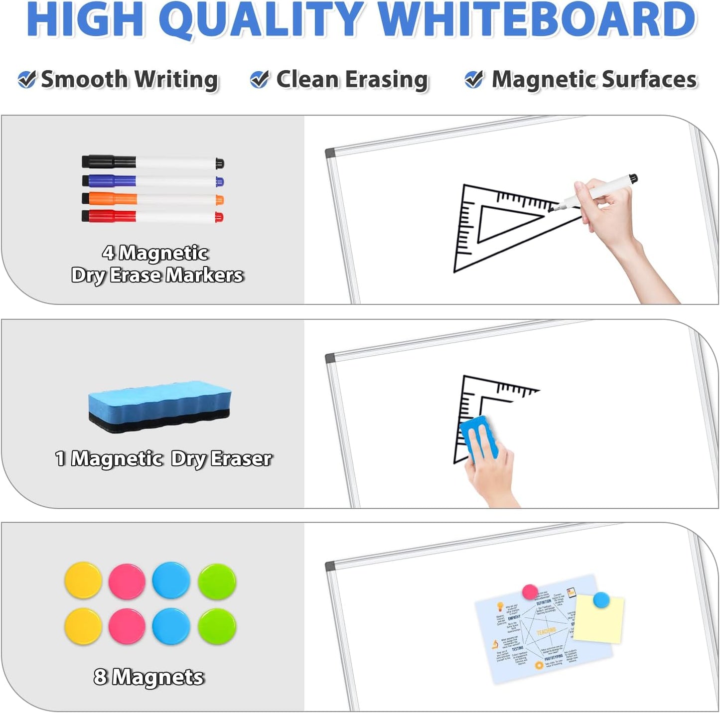 WALGLASS Large White Board, 72" x 40" Double-Sided Dry Erase Board Magnetic Whiteboard for Wall, Hanging Mounted Whiteboard Silver Aluminium Frame for Home, School, Office