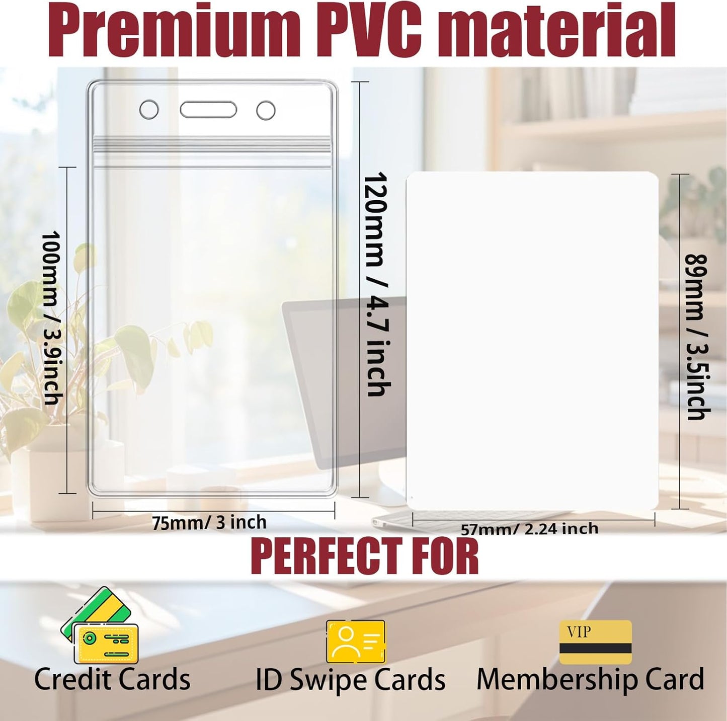 100 ID Badge Holders with 100 Blank Cards, Blank on Both Sides, White and Thick ID Card Holders with Cards