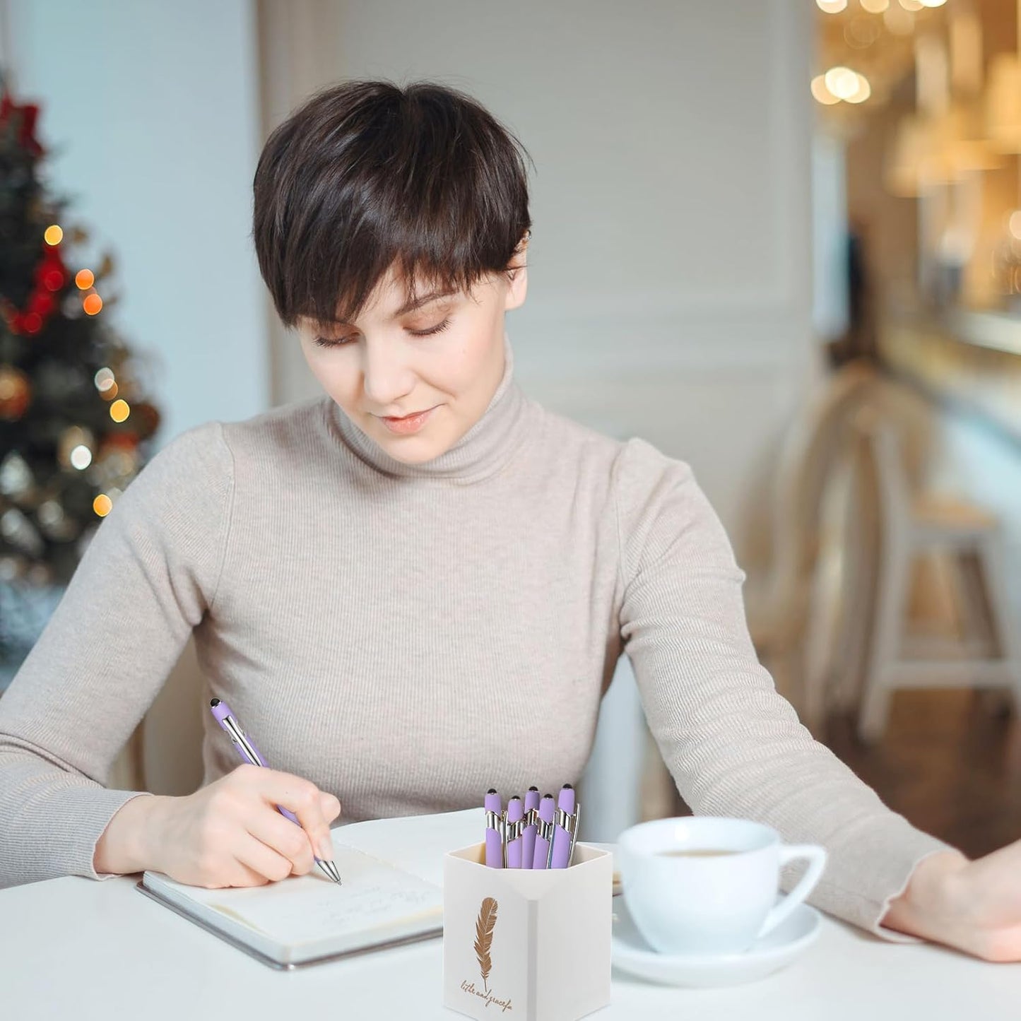 Zonon 38 Pieces Rubberized Ballpoint Pen with Stylus Tip Stylish Metal Pen Capacitive Styli with Soft Rubberized Grip, Black Ink for Most Devices(Purple)