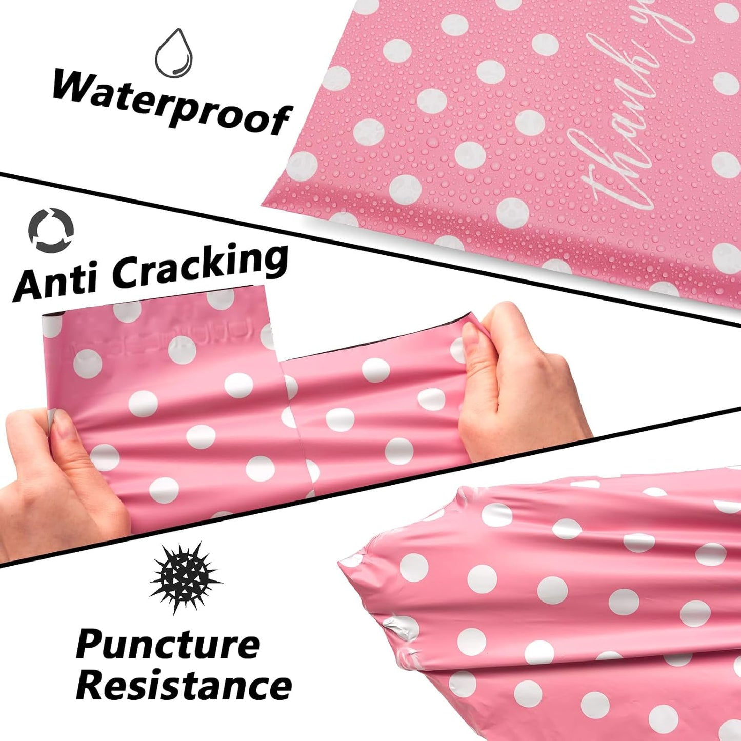 Thank You Poly Mailers 6x9 Inch 100 Pcs - Pink Dots printed Shipping Bags, 2.4mil Thickness, Waterproof and Tear Resistant Mailing Envelopes, Self-Sealing Packaging Bags for Small Business