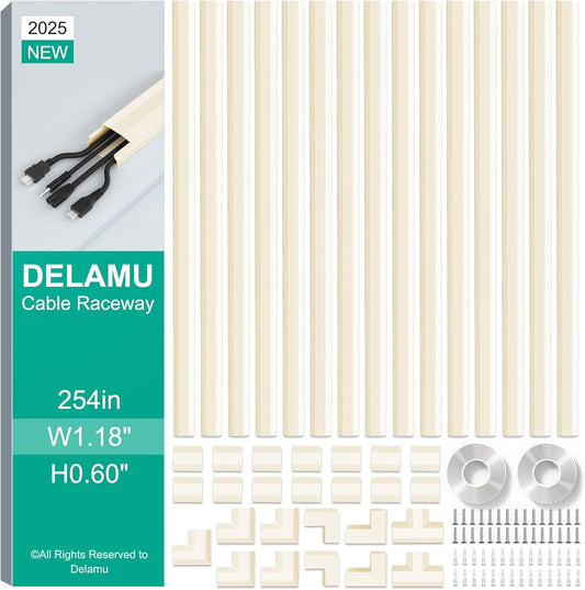 Delamu Cord Covers for 3-4 Wires on Wall, 254in Cable Hider Cord Hider, Large Wire Hider Wire Covers for Cords on Wall, Beige TV Cord Hider for Wall Mounted TV, 15x L16.9 W1.18 H0.6in, Beige