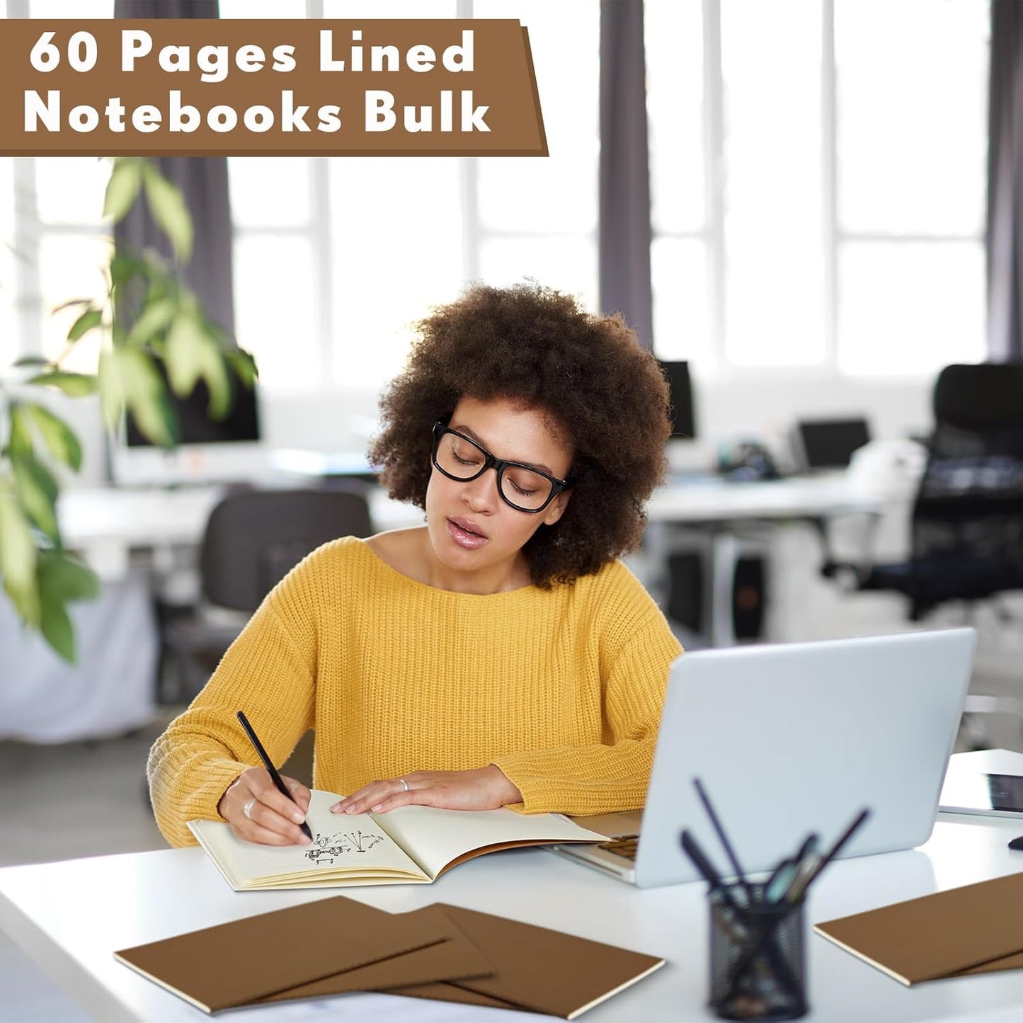 Sepamoon 150 Pack Kraft Notebook Journals 5.82 Inch x 4.13 Inch A6 Softcover Notebooks Bulk for Kids Student Writing Sketch Travel Journal Office Notepad with 48 Pages 24 Sheets, Lined(Dark Brown)