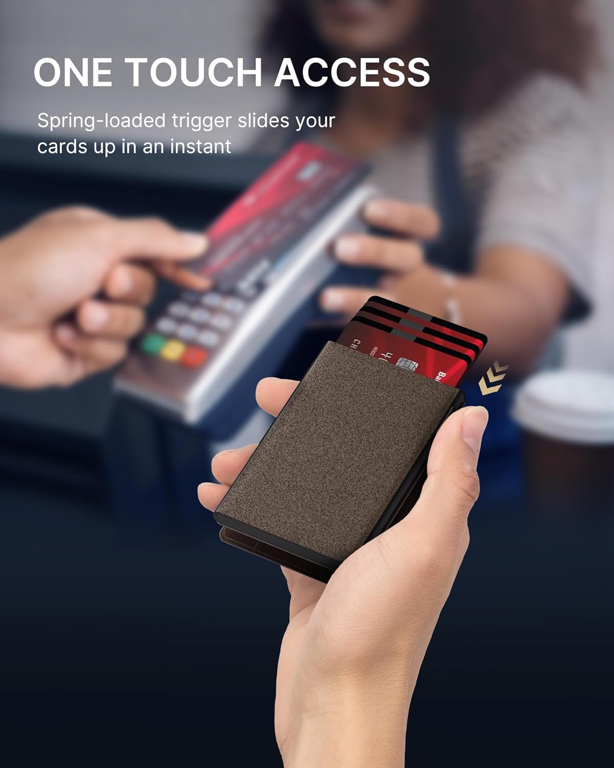 typecase Smart Wallet Card Holder for Men: Pop Up Card Case, Premium Genuine Leather, RFID Blocking, Slim, Minimalist, Thin, Front Pocket - 13 Card Capacitiy, ID Window, Cash Strap (Brown)