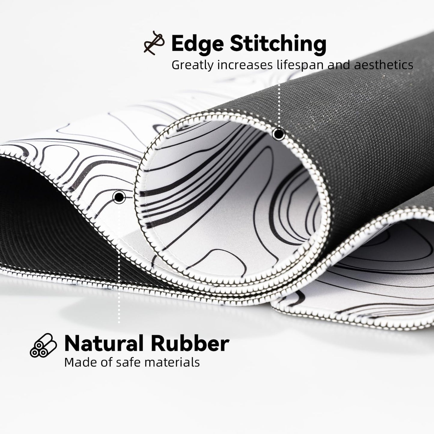 Waterproof Large Gaming Mouse Pad with Durable Stitched Edges, Non-Slip Rubber Base, Smooth Surface Mouse Mat Desk Pad for Home Office Gaming, 31.5"x11.8"x0.12", White Topographic Map