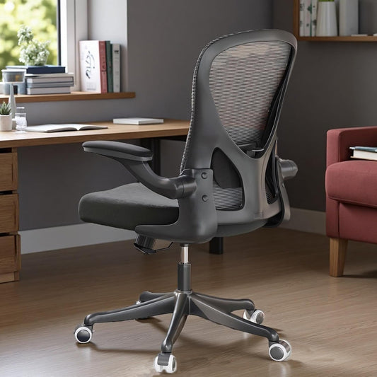 Ergonomic Office Chair with Adjustable Lumbar Support & Flip-Up Armrests - High Back Computer Desk Chair with Thickened Seat Cushion, Rolling Wheels for Home/Office Study Work (01Blcak)